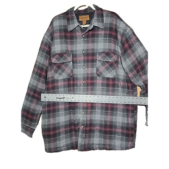 St Johns Bay Mens 2XLT Quilted Flannel Shirt Jacket Plaid Gray Red Vintage Macau - Picture 3 of 8